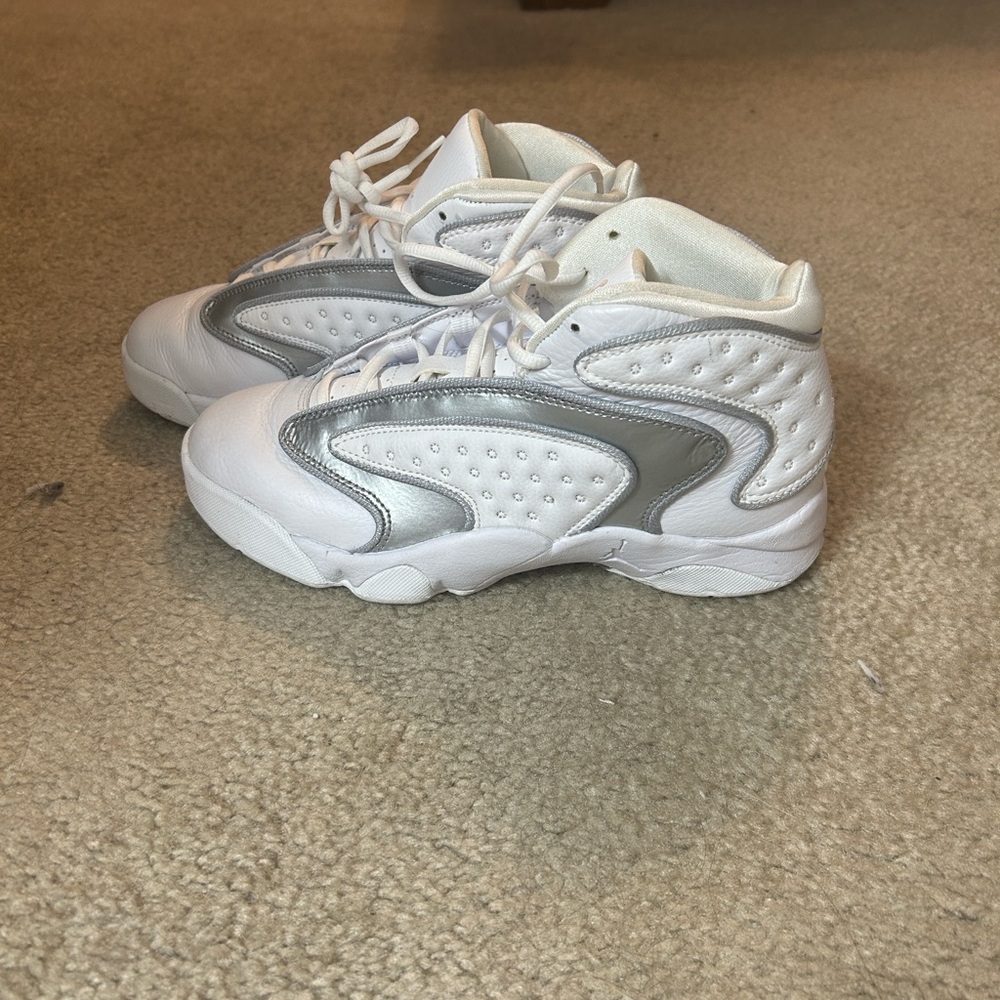 White and Silver Jordans Athletic Sneakers